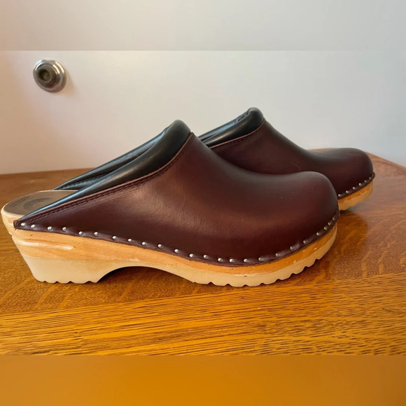 Troentorp Rembrandt Clog Leather Wood 2.2” Heel Brown Slip On Studded Size 42 - Picture 4 of 16
